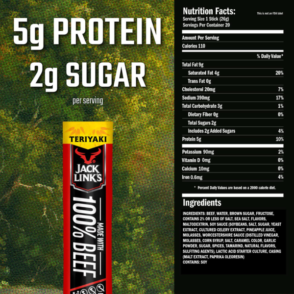 Beef Sticks, Teriyaki – Protein Snack, Meat Stick with 5G of Protein, Meat Snack Sticks Made with 100% Beef, Keto, Paleo & Carnivore Diet Ready, Individually Wrapped – 0.92 Oz. (20 Count) - Image 9