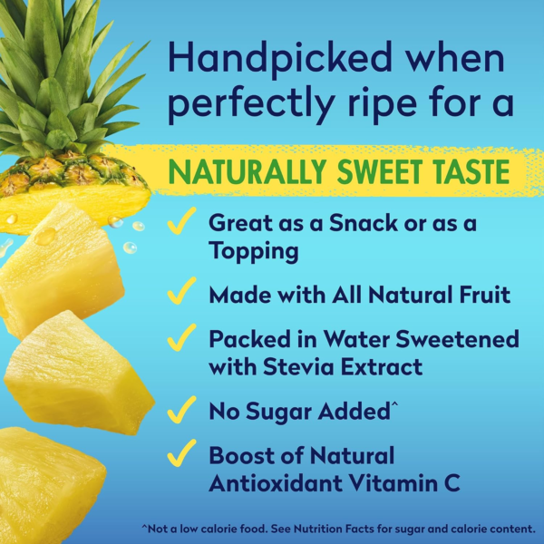 Pineapple Chunks in Water with No Sugar Added -  Fruit Cans - 20 Oz - 12 Pack - Image 3