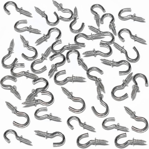 1 Inch Metal Cup Hooks Ceiling Screw Hooks 100 Pcs for Attachment and Suspension, Silver