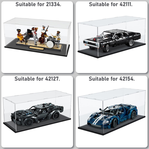 Acrylic Display Case for Lego Jazz Quartet for Lego Dodge Charger for Lego Batmobile for Lego Car Display Thickened Clear Acrylic Display Cases for Collectibles Assemble Dustproof(Black Base) - Image 3