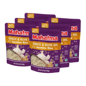 Ready to Heat Garlic & Olive Oil–Flavored Jasmine Rice, Precooked Rice, Microwaveable in 90 Seconds, Six 8.8-Ounce Bags
